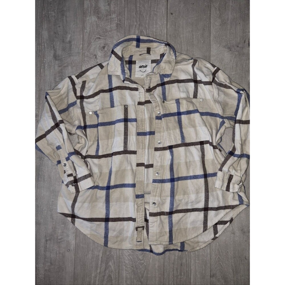 Aerie Men's Cream and Blue Shirt